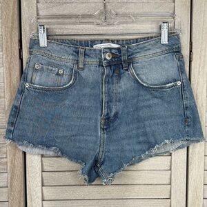 ZARA Denim Cutoff Button Fly Jean Shorts with Unfinished Hem-2